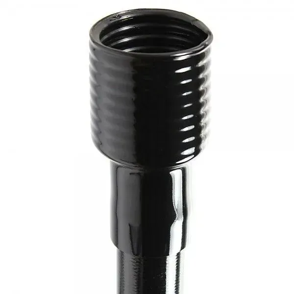 Black, cylindrical microphone stand adapter with a threaded top and ribbed collar.