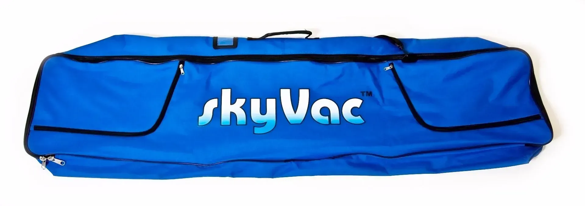 Blue SkyVac equipment bag with black trim and a handle.