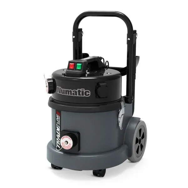 Gray Numatic TradeVac vacuum cleaner with black handle and wheels.