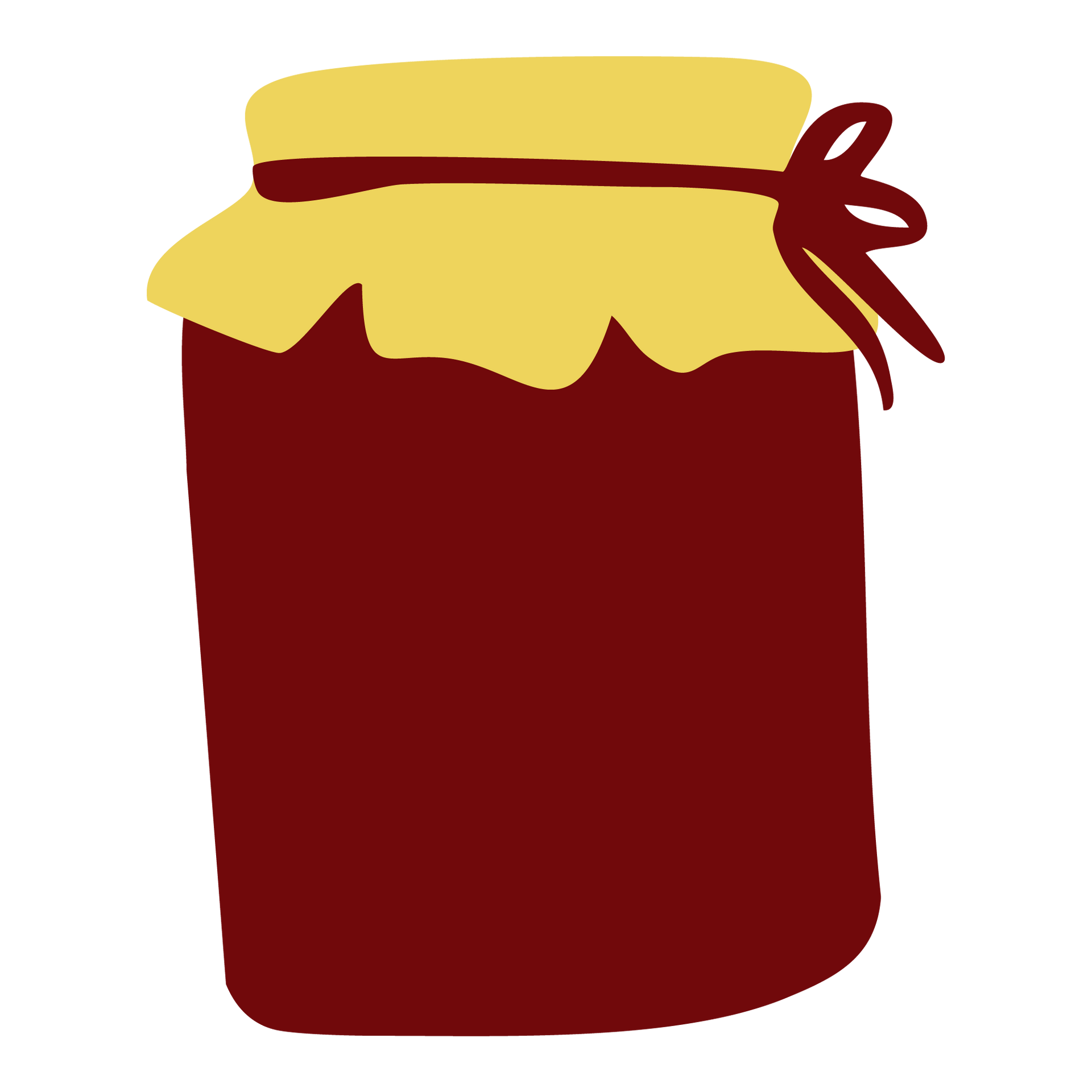 A jar of jam with a yellow lid and a red bow.