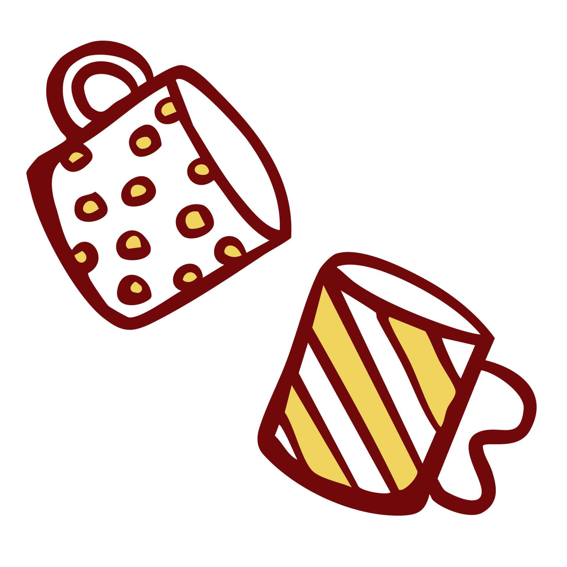 Two coffee cups are sitting next to each other on a white background.