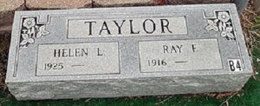 Taylor gravestone with plaques for Helen L. (1925) and Ray H. (1916–)