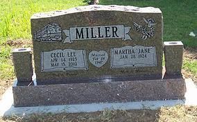 Miller family gravestone with engraved plaques in a grassy cemetery setting