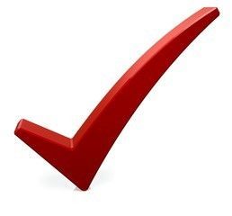 Red check mark icon on a white background