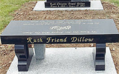 Black memorial bench engraved