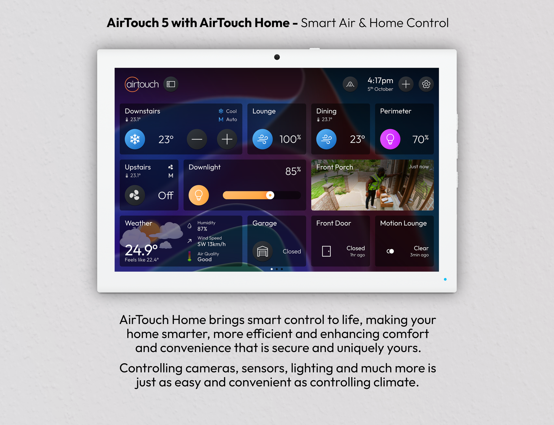 Smart Home Control Dashboard on A Tablet with Blue and Purple — Alpine Refrigeration & Air Conditioning Pty Ltd in Wollongong, NSW