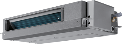 Rectangular Gray Hvac Duct Fan Unit with Teal Internal Vanes — Alpine Refrigeration & Air Conditioning Pty Ltd in Wollongong, NSW