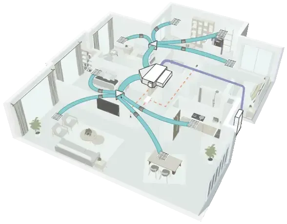 Floor Plan Of A Home With Blue Airflow Lines — Alpine Refrigeration & Air Conditioning in Wollongong, NSW 