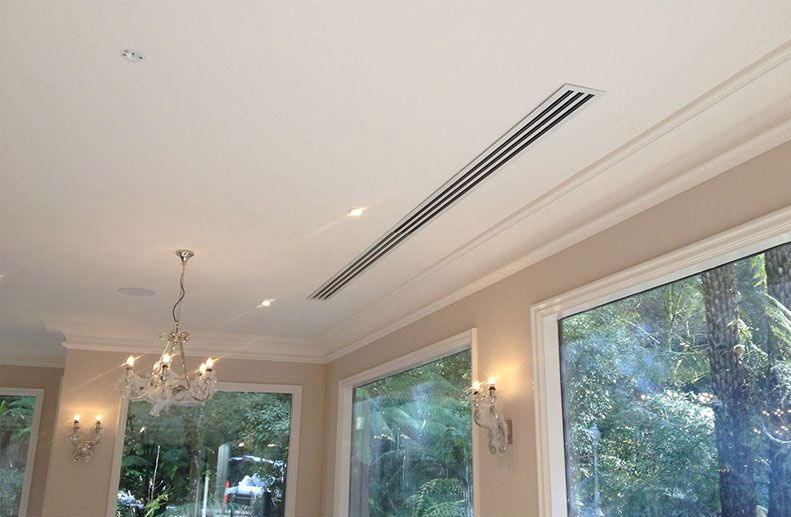 Bright Dining Room Ceiling with Recessed Vents — Alpine Refrigeration & Air Conditioning Pty Ltd in Wollongong, NSW