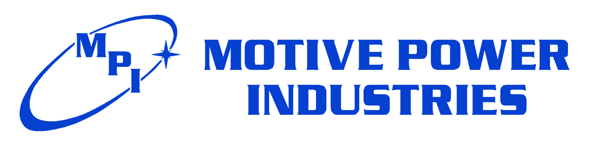 A blue and white logo for motive power industries