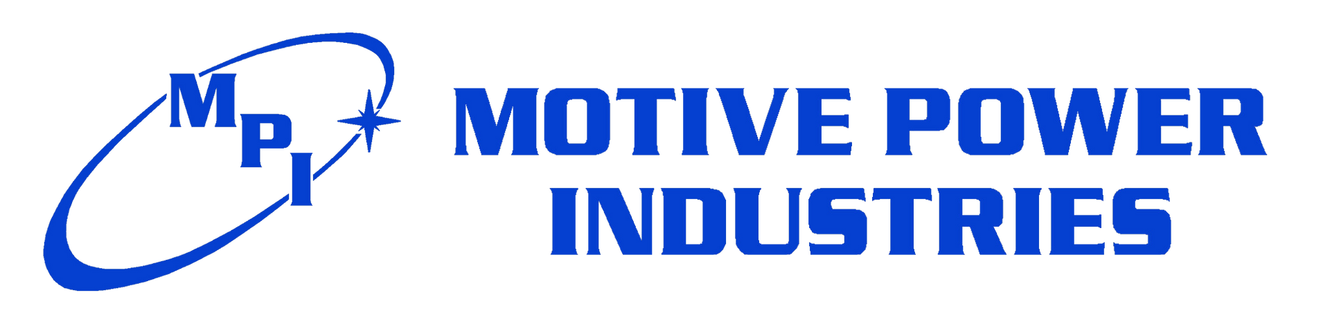 A blue and white logo for motive power industries