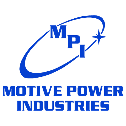 A blue and white logo for motive power industries