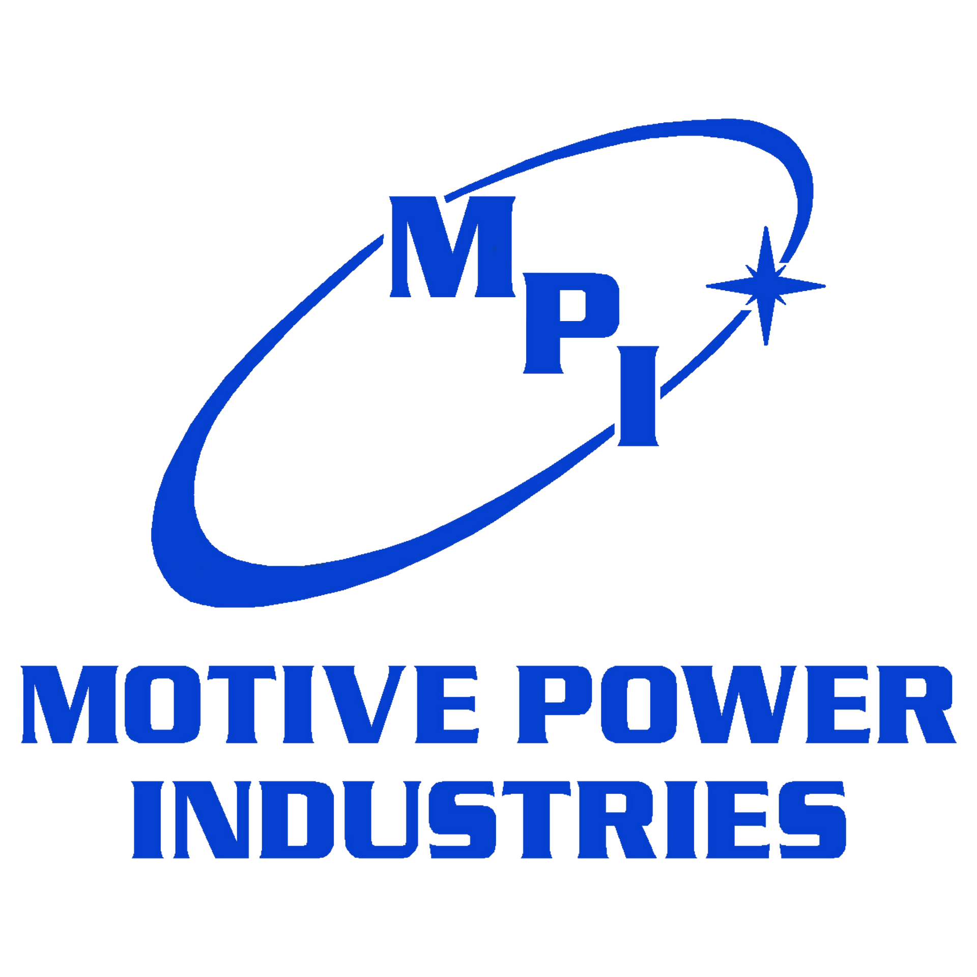A blue and white logo for motive power industries