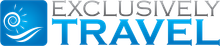 Exclusively Travel logo with blue and white globe icon and blue text