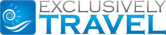 Exclusively Travel logo with blue and white globe icon and blue text