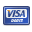 Visa card logo in blue and white, with a stylized Visa wordmark.