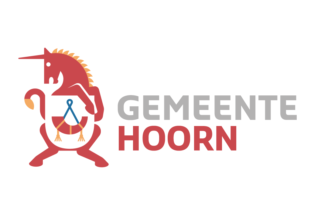 Een logo voor een stad met een eenhoorn erop.