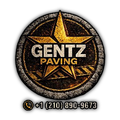 Gentz Paving logo with gold star on black circle and phone number +1 (210) 890-9673