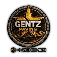 Gentz Paving logo with gold star on black circle and phone number +1 (210) 890-9673