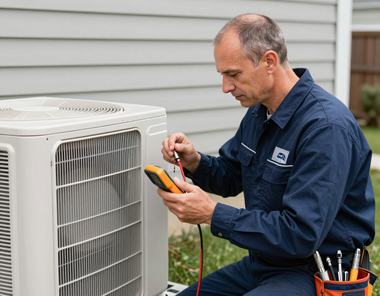 Technician performing HVAC maintenance