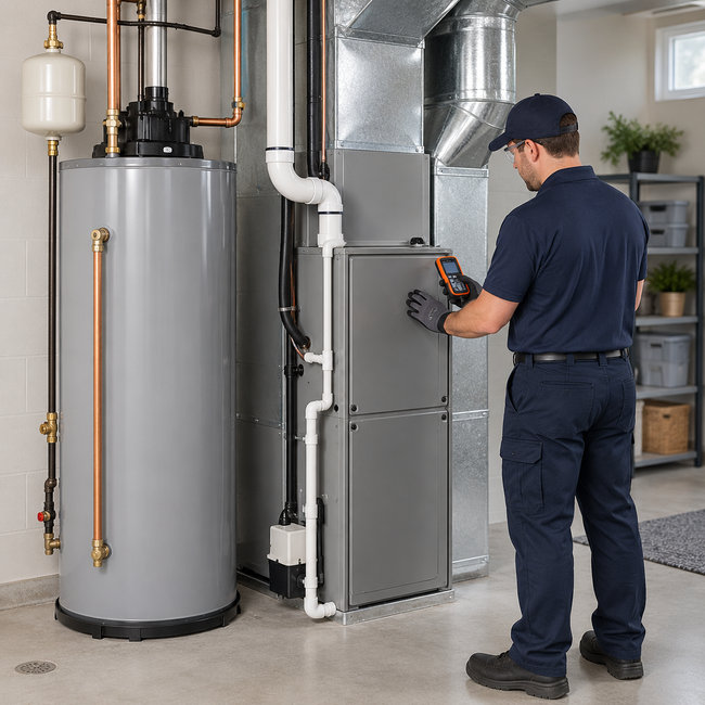 HVAC technician inspecting a home cooling system