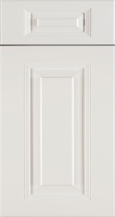 White cabinet door with a raised panel and small top drawer