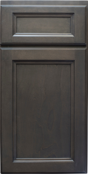 Dark wood kitchen cabinet door with a single drawer above it