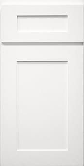 White cabinet door with a recessed panel and a small top drawer front