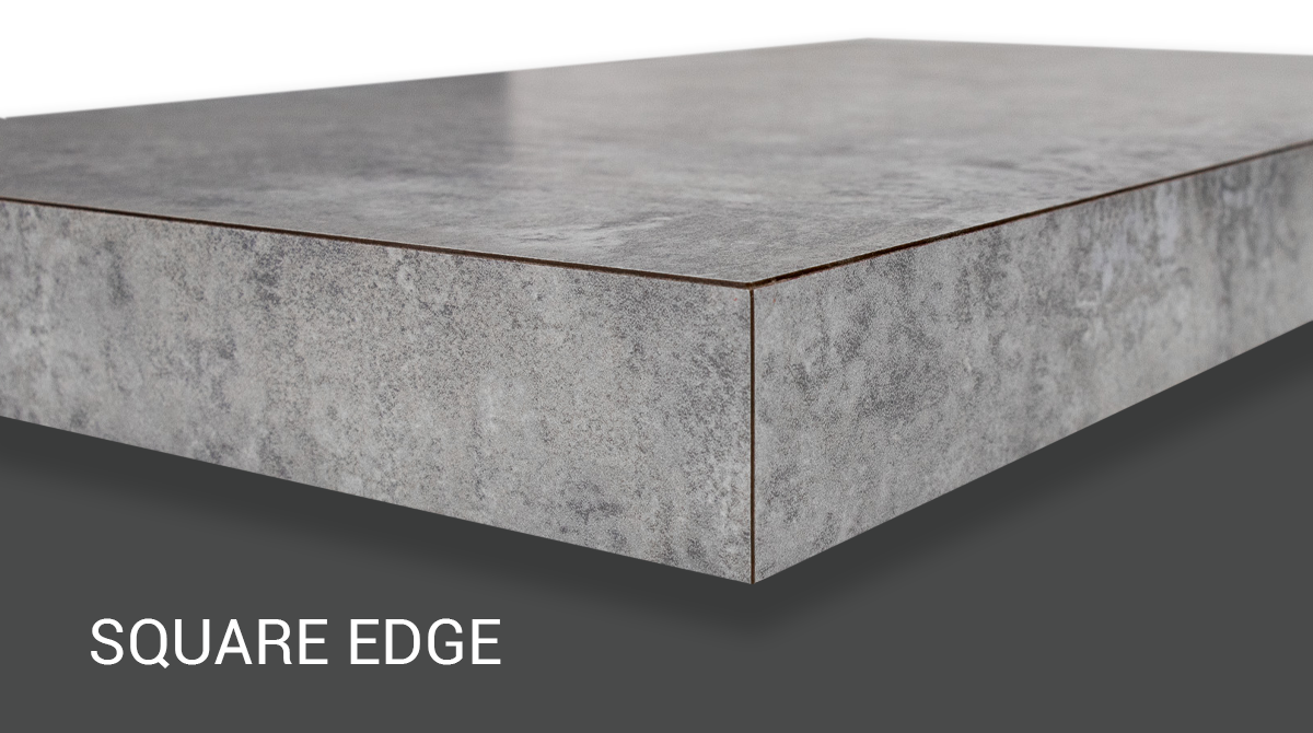 Gray concrete slab with a square edge, labeled “SQUARE EDGE”