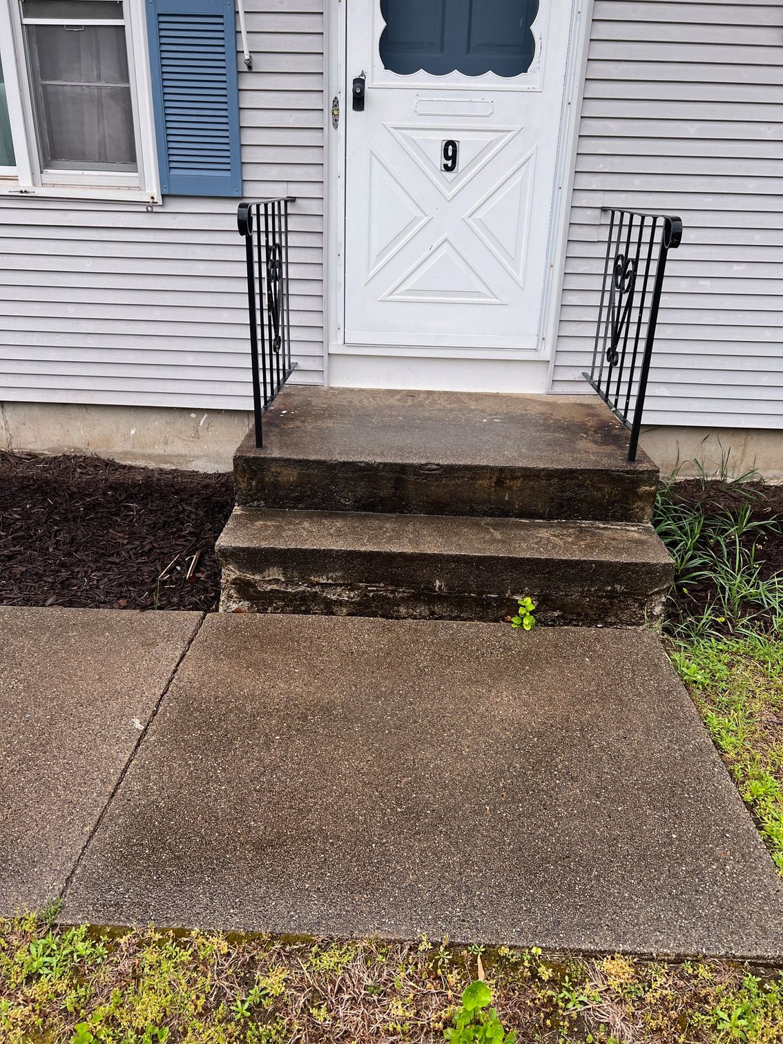 There are steps leading up to the front door of a house.