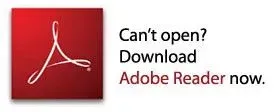 A red square with the words `` can 't open ? download adobe reader now '' on it.