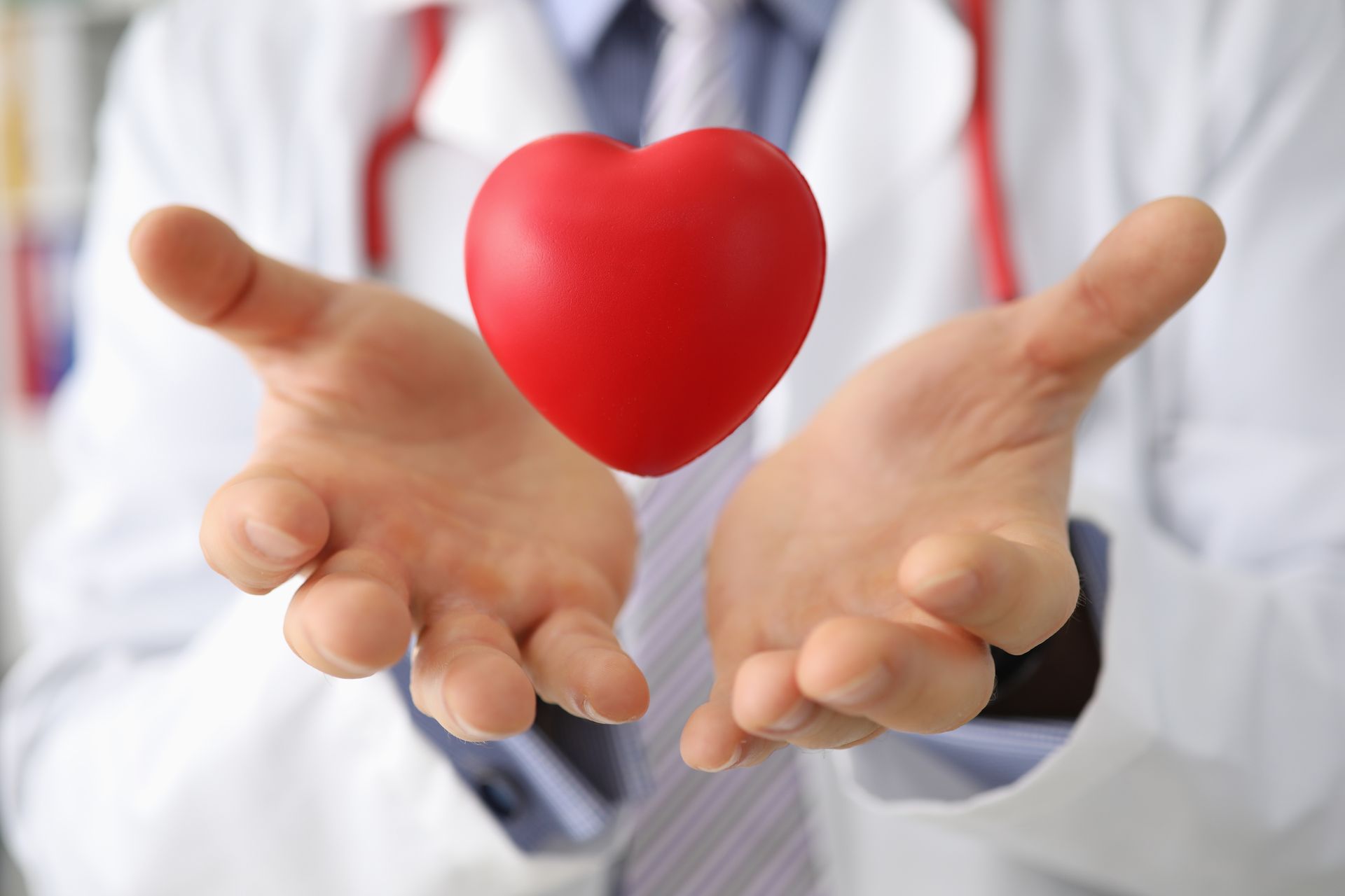 Doctor holding a red toy heart