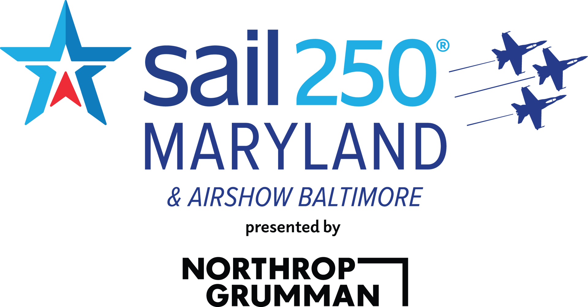 The logo for sail 250 maryland and airshow baltimore