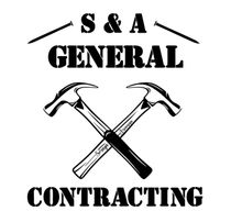 Logo for S&A General Contracting featuring crossed hammers, nails, and text.