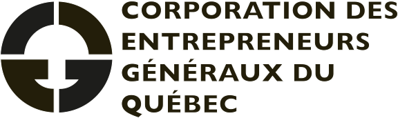 Logo de la Corporation des Entrepreneurs Généraux du Québec. Il comporte un symbole et du texte dans une palette de couleurs vert foncé et noir.