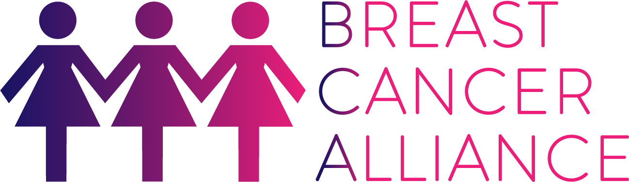 A logo for the breast cancer alliance with three people holding hands
