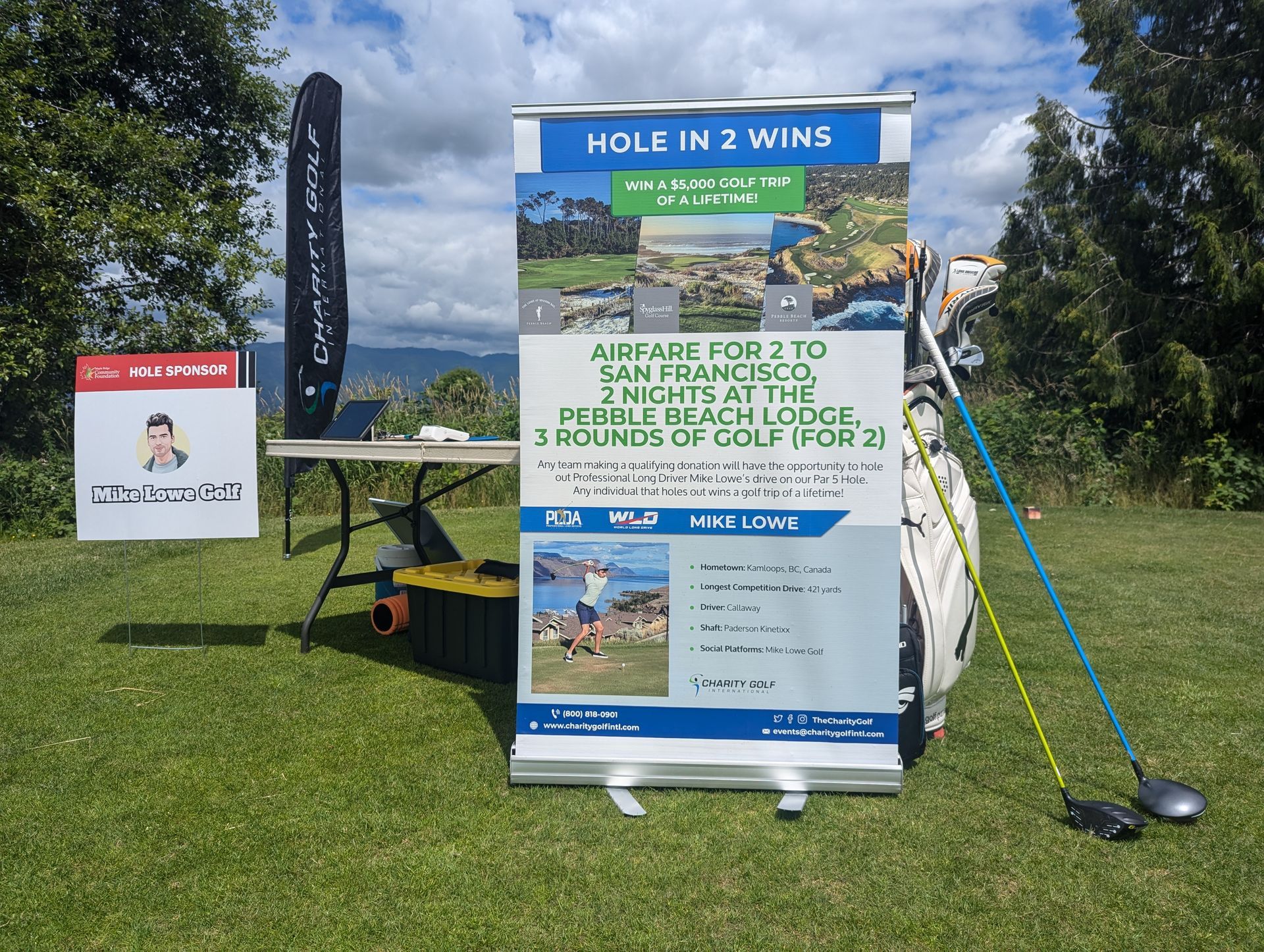 Golf course setup with sign: 