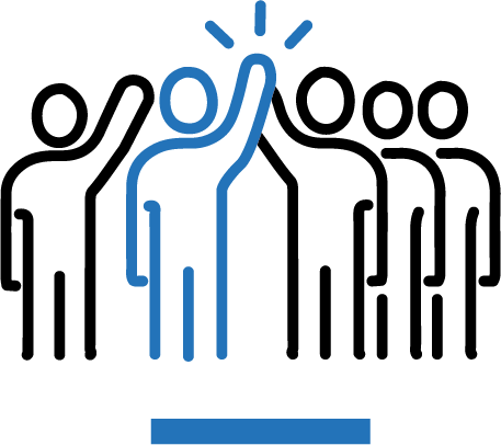 A group of people standing next to each other giving each other a high five.