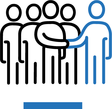 A group of people standing next to each other in a line.