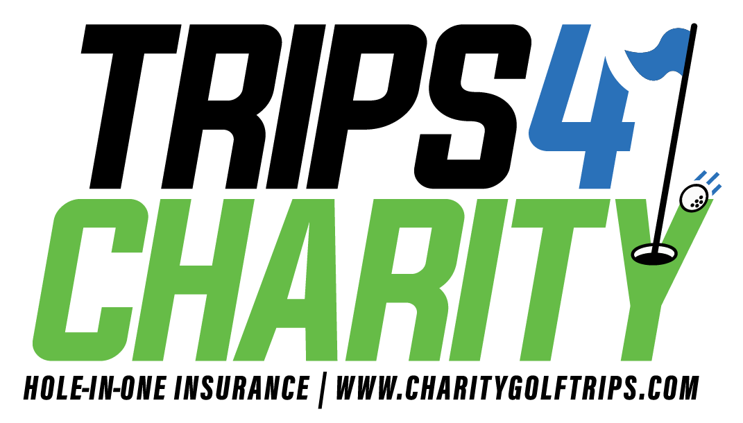 The logo for trips 4 charity is green and blue