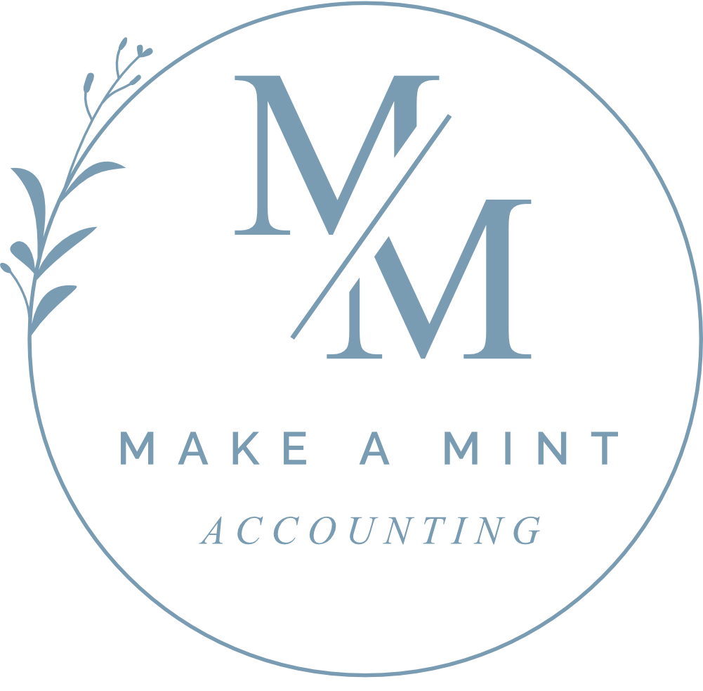 Make A Mint Accounting logo with blue “M M” monogram in a circular outline.