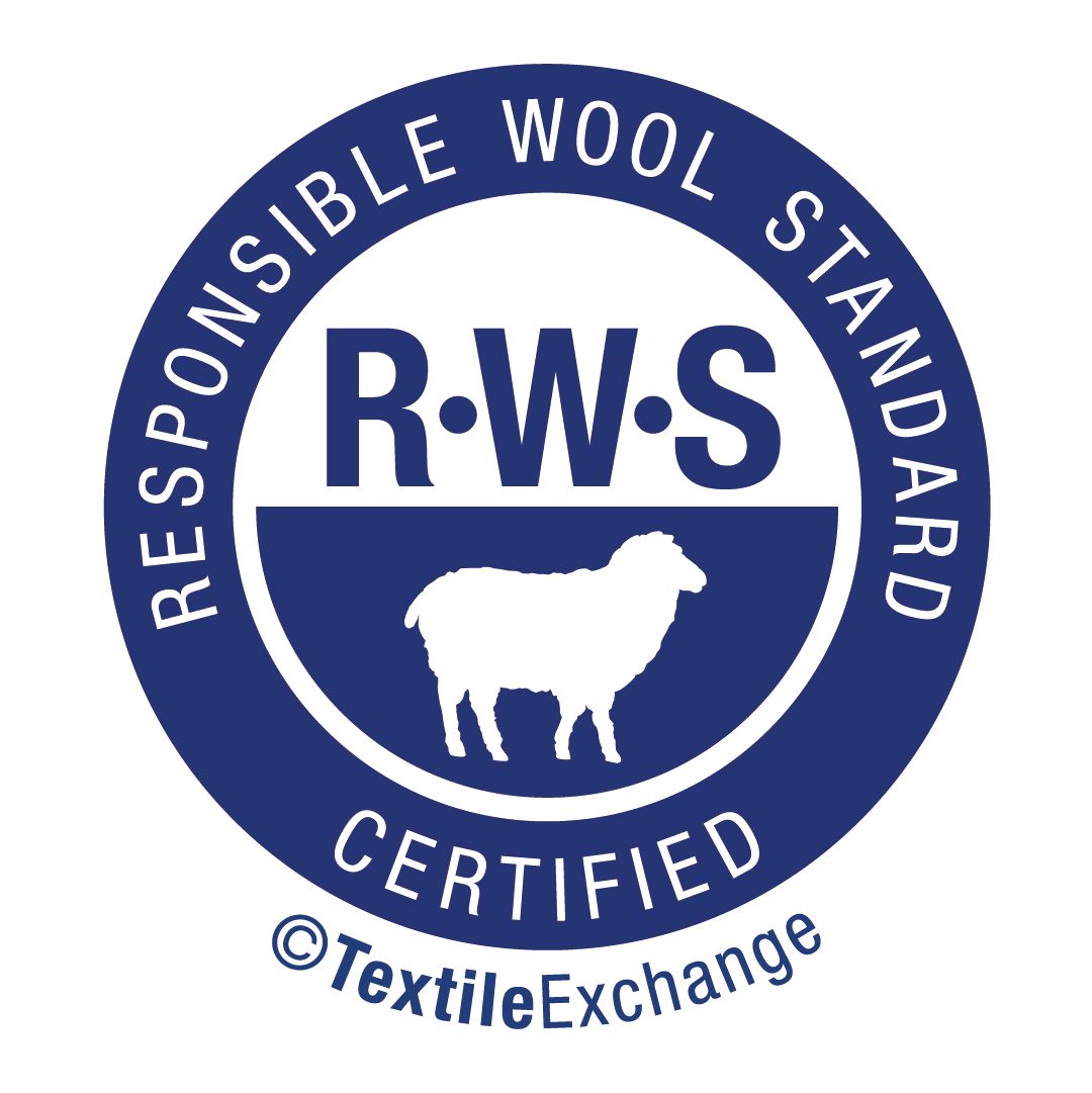 Logo circolare blu per il Responsible Wool Standard, con la scritta 