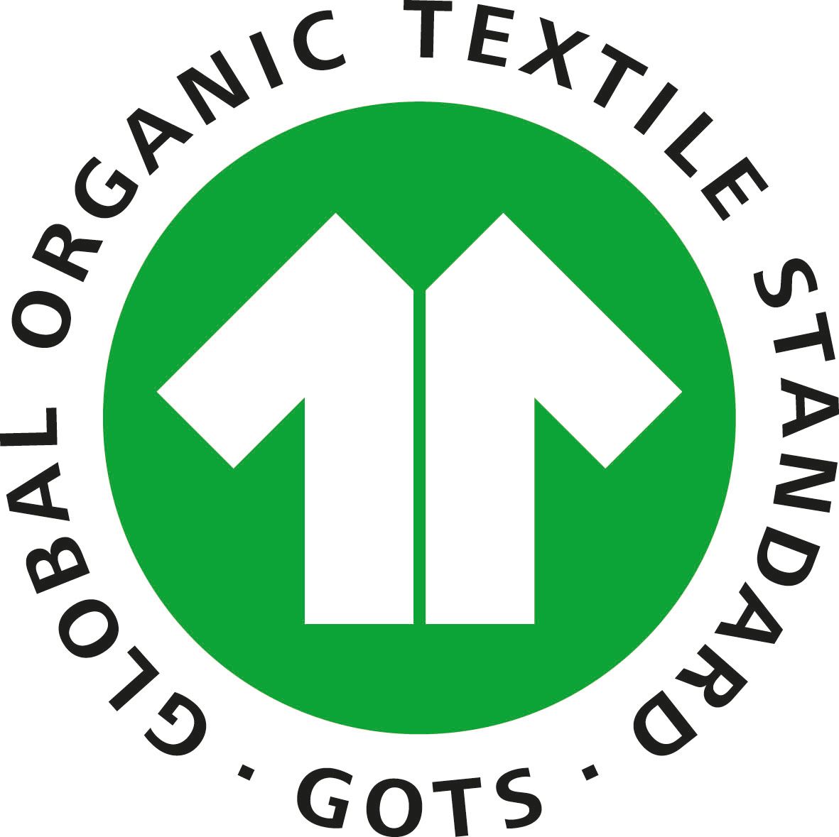 Il logo del Global Organic Textile Standard (GOTS): un'icona a forma di maglietta bianca su uno sfondo verde