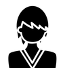 Silhouette of a person with short hair and a V-neck shirt.