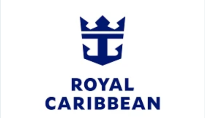 Royal Caribbean logo: Anchor icon topped with a crown in dark blue, with "ROYAL CARIBBEAN" text below.