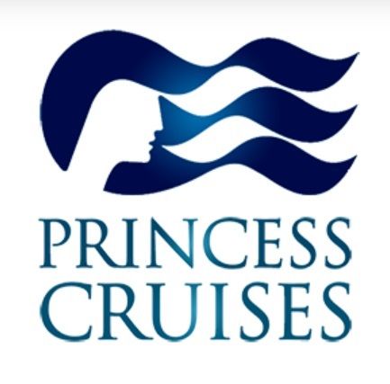 Princess Cruises logo: silhouette of a woman and stylized blue waves. Below is the name in teal.