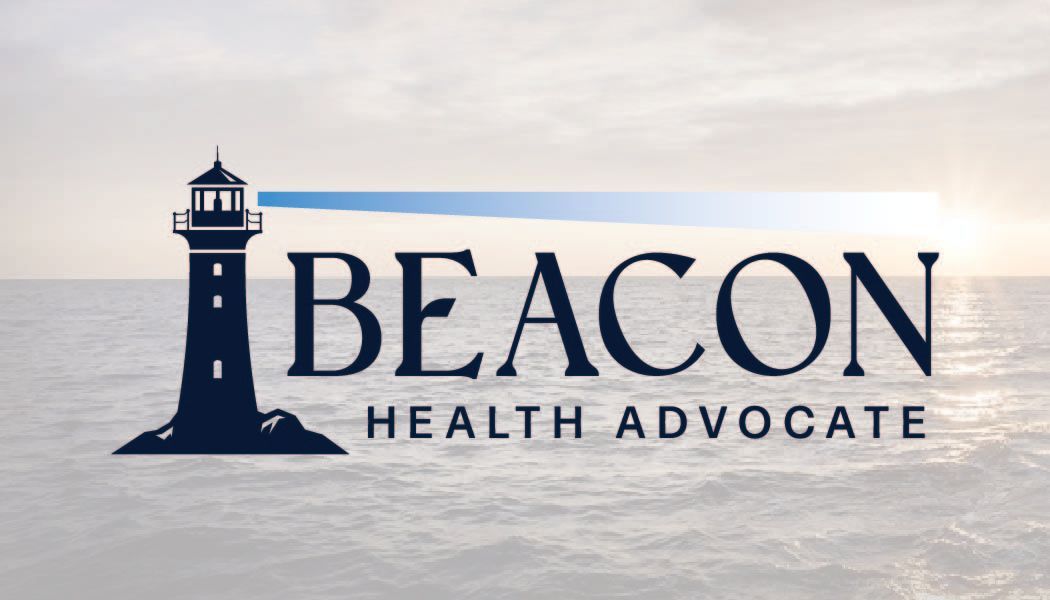 Beacon Health Advocate logo with dark blue lighthouse and text on a light background