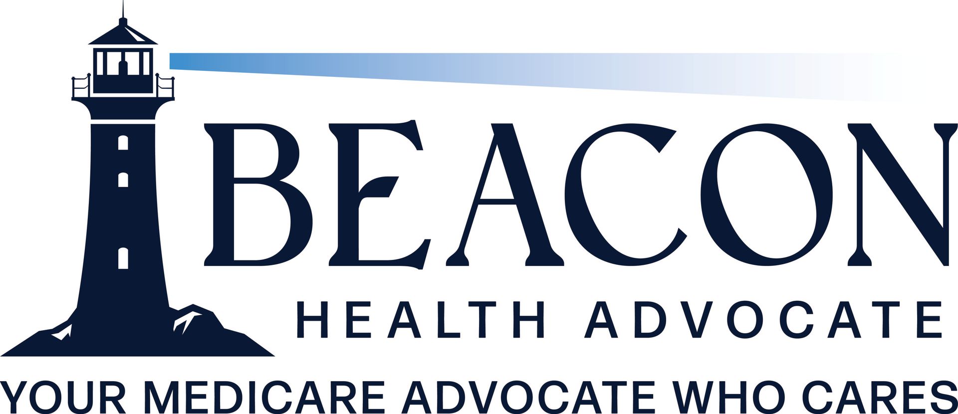 Beacon Health Advocate logo with lighthouse icon and tagline, &ldquo;Your Medicare advocate who cares.&rdquo;
