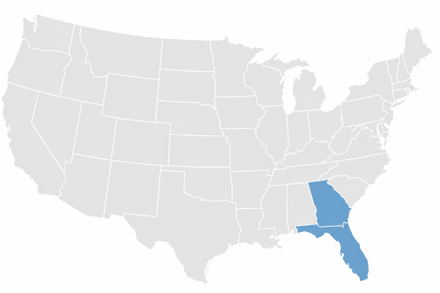 Map of the United States with Florida highlighted in blue.