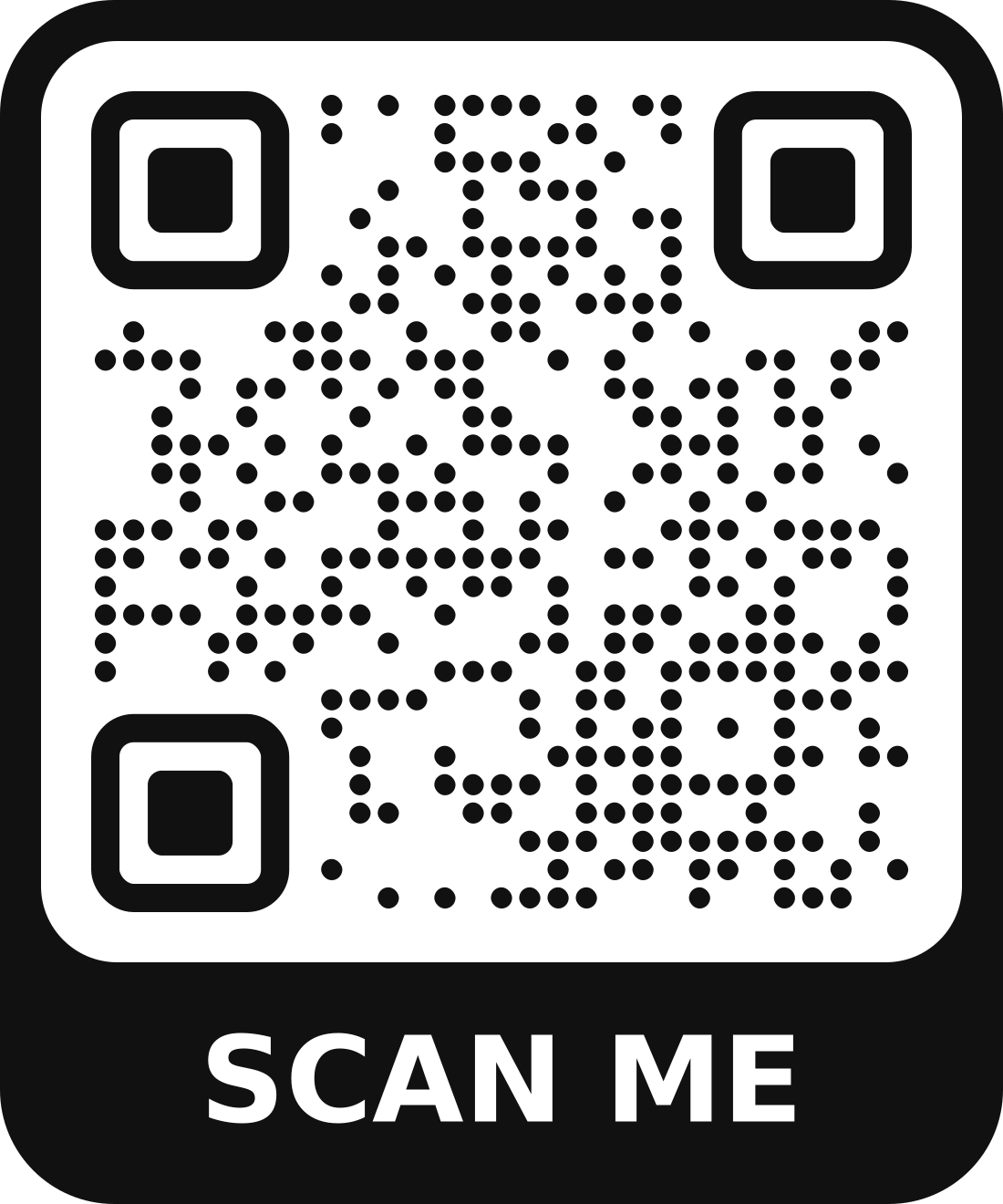 Black-and-white QR code with “SCAN ME” text below.